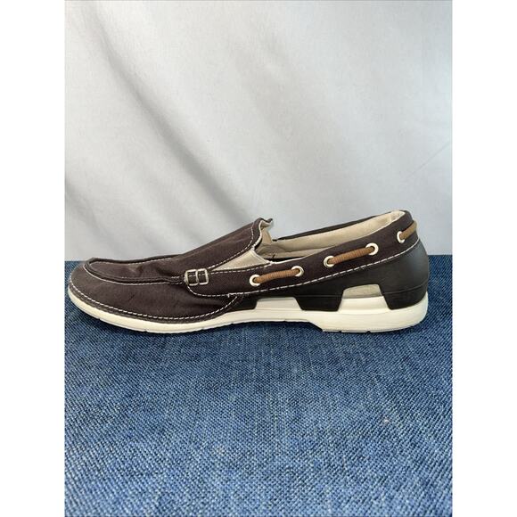 Crocs Shoes Mens Size 9 Brown Beach Line Canvas Slip Ons - Picture 9 of 12